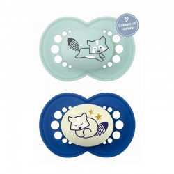 MAM Πιπίλα Σιλικόνης Day & Night 16+ μηνών Χρώμα Τιρκουάζ Συλλογή Forest 2τμχ