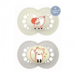 MAM Πιπίλα Σιλικόνης Day & Night 16+ μηνών Χρώμα Κρεμ Συλλογή Forest 2τμχ