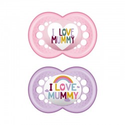 MAM Πιπίλα Σιλικόνης Original 6-16 μηνών I Love Mummy Χρώμα Ροζ 2τμχ