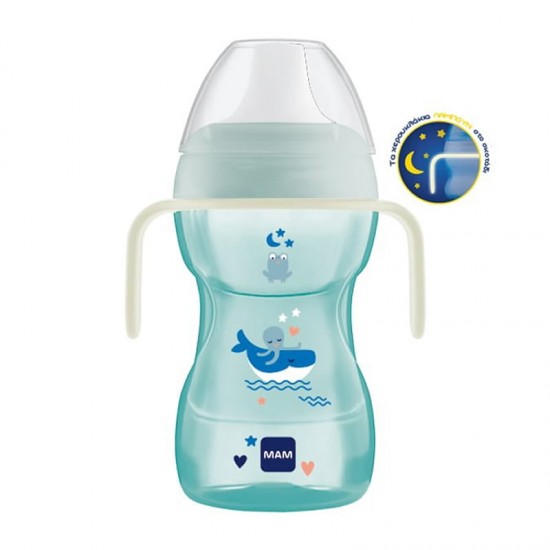 MAM Ποτηράκι Fun to Drink Cup Night Ποτηράκι Μετάβασης στο Κανονικό Ποτήρι 8+ μηνών Χρώμα Μπλε 270ml