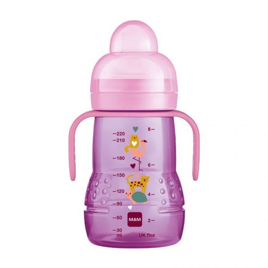 MAM Ποτηράκι Trainer+ Μπιμπερό Μετάβασης σε Ποτηράκι 4+ μηνών Χρώμα Ροζ 220ml