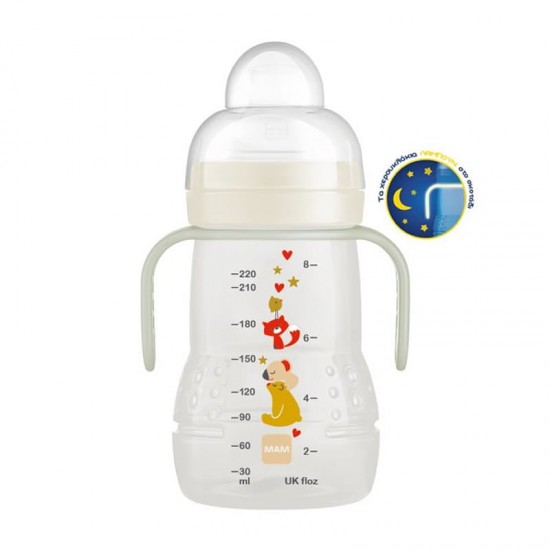 MAM Ποτηράκι Trainer+ Night Μπιμπερό Μετάβασης σε Ποτηράκι 4+ μηνών Χρώμα Λευκό 220ml