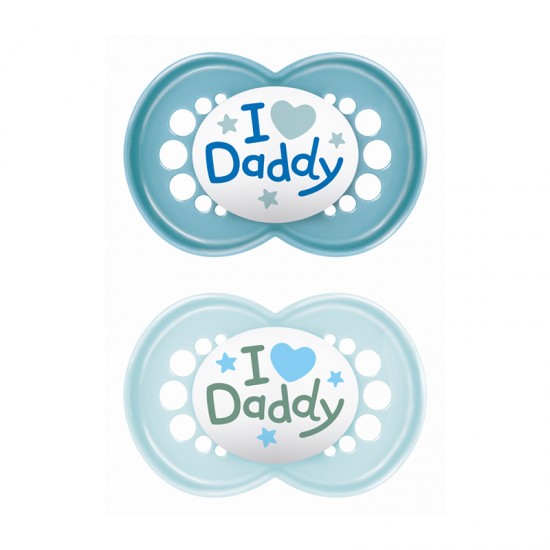 MAM Πιπίλα Σιλικόνης Original 6-16 μηνών Ι Love Daddy Μπλε 2τμχ