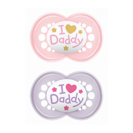 MAM Πιπίλα Σιλικόνης Original 6-16 μηνών  I Love Daddy Μωβ 2τμχ