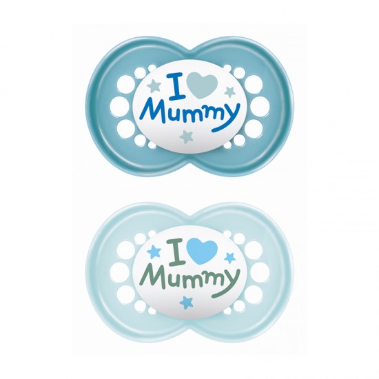 MAM Πιπίλα Σιλικόνης Original 6-16 μηνών Ι Love Mummy Γαλάζιο 2τμχ