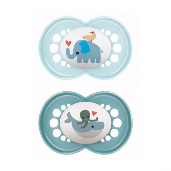 MAM Πιπίλα Σιλικόνης Original 6-16 μηνών Μπλε 2τμχ