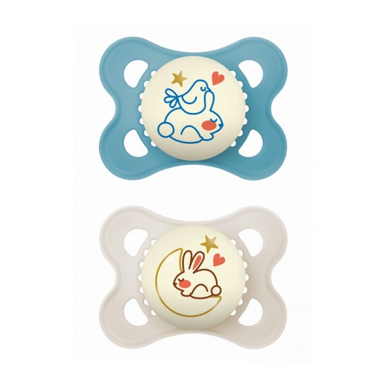 MAM Πιπίλα Σιλικόνης Original Night 2-6 μηνών Μπλε 2τμχ