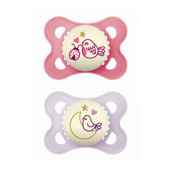 MAM Πιπίλα Σιλικόνης Original Night 2-6 μηνών Ροζ 2τμχ