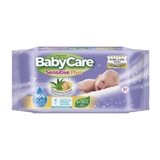 ΜΕΓΑ BabyCare Sensitive Plus Pure Water Wipes 54τμχ - Μωρομάντηλα με Εκχύλισμα Αλόης, Βιταμίνης Ε και πάνω από 96% Καθαρό Νερό
