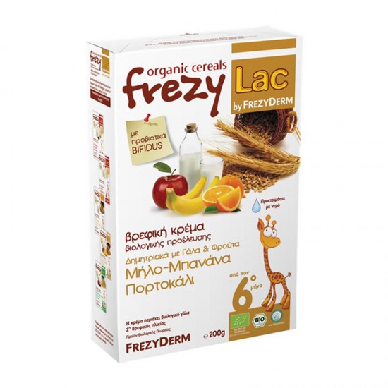 Frezyderm Frezylac Βιολογική Βρεφική Κρέμα Δημητριακών με Γάλα και Φρούτα Μήλο, Μπανάνα, Πορτοκάλι μετά τον 6ο Μήνα 200g