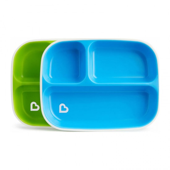 Munchkin Splash Toddler Divided Plates Blue/Green- Πιάτα Με Διαχωριστικά Και Αντιολισθητική Βάση Μπλε/Πράσινο 2 τμχ 