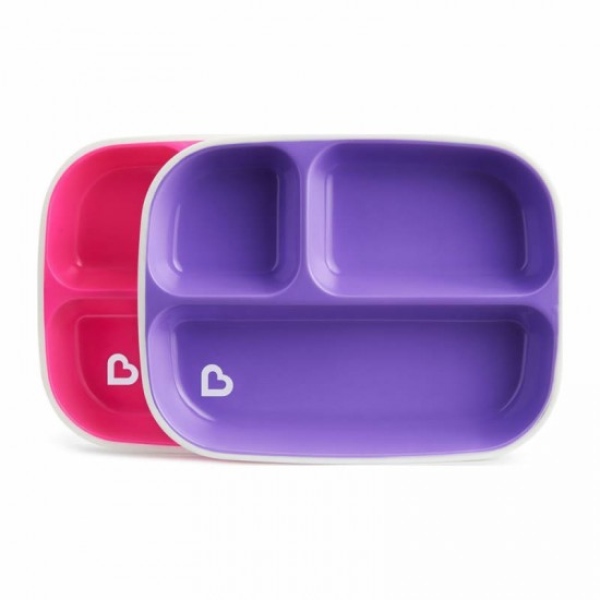 Munchkin Splash Toddler Divided Plates Pink/Purple- Πιάτα Με Διαχωριστικά Και Αντιολισθητική Βάση Ροζ/Μωβ 2 τμχ 