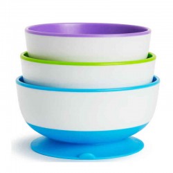 Munchkin Stay Put Πολύχρωμα Μπολ Φαγητού με Βεντούζα 6m+, 3 τμχ