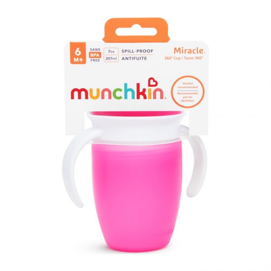 Munchkin Miracle 360 Trainer Cup 6m+, Εκπαιδευτικό Κύπελλο με Λαβές σε Ροζ Χρώμα, 207ml