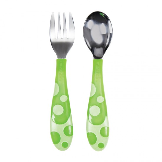 Munchkin Toddler Fork & Spoon Set, Σετ Μαχαιροπίρουνα Πράσινο 12m+, 2τμχ