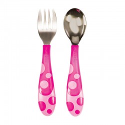 Munchkin Toddler Fork & Spoon Set, Σετ Μαχαιροπίρουνα  Ροζ 12m+, 2τμχ