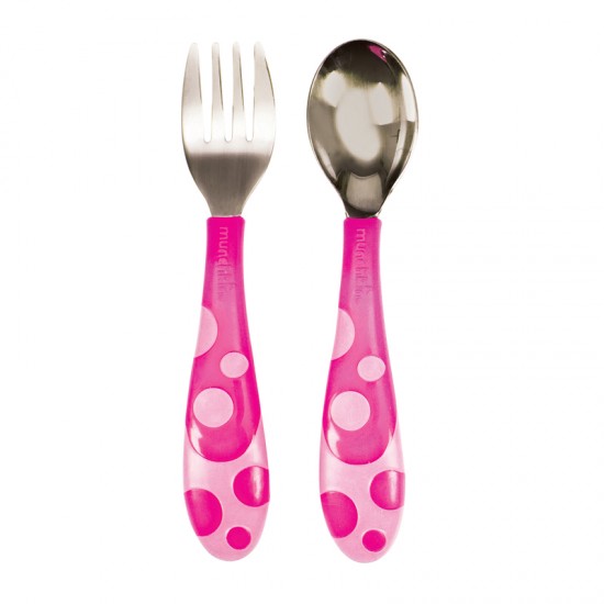 Munchkin Toddler Fork & Spoon Set, Σετ Μαχαιροπίρουνα  Ροζ 12m+, 2τμχ
