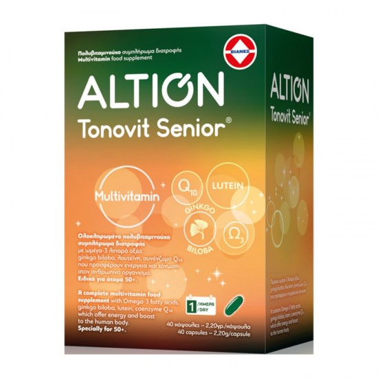 Altion Tonovit Senior Πολυβιταμινούχο Συμπλήρωμα με Ωμέγα-3, Ginkgo Biloba, Λουτεΐνη, Panax Ginseng & Συνένζυμο Q10 για Ηλικίες 50+ 40 Κάψουλες
