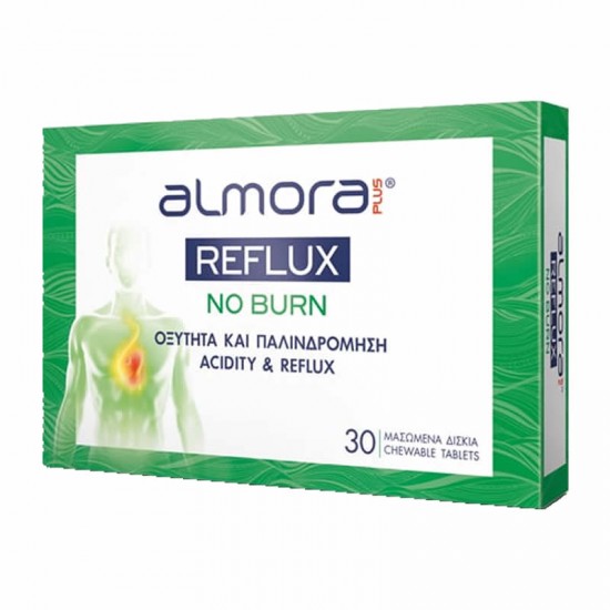 Elpen Almora Plus Reflux No Burn 30 Μασώμενα Δισκία - Συμπλήρωμα Διατροφής κατά της Δυσπεψίας, Οξύτητας και της Παλινδρόμησης του Στομάχου