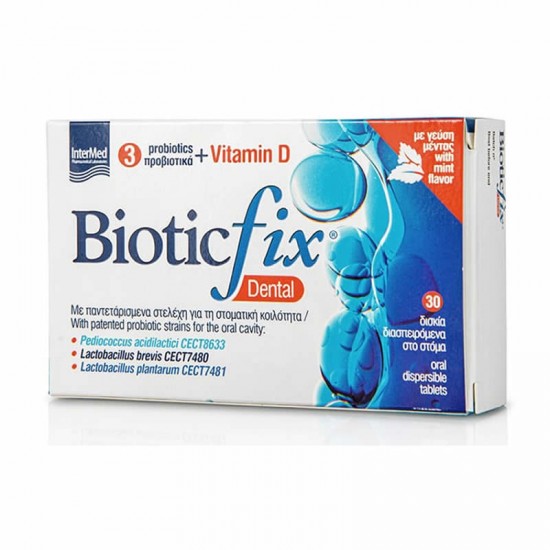 Intermed BioticFix Dental 30 Διασπειρόμενα Δισκία - Συμπλήρωμα Διατροφής με 3 Προβιοτικά και Βιταμίνη D με γεύση Μέντα