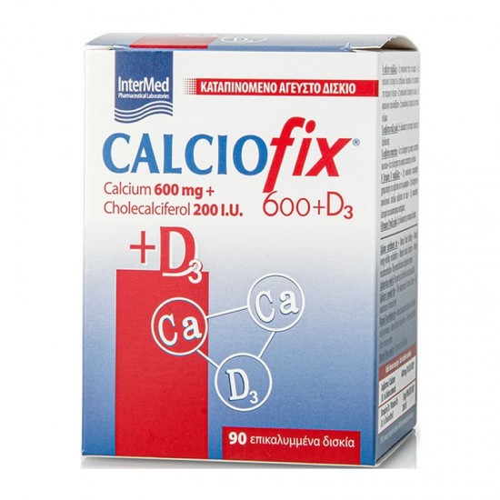 Intermed Calciofix 200 90 Δισκία - Συμπλήρωμα Διατροφής με Ασβέστιο 600mg και Χοληκαλσιφερόλη (Βιταμίνη D3) 200 I.U.