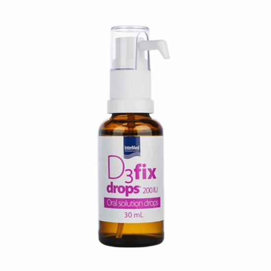 Intermed D3 Fix Drops 200IU 30ml - Πόσιμο Διάλυμα σε Σταγόνες με Βιταμίνη D3 και Γεύση Φράουλα με Πρακτική Αντλία