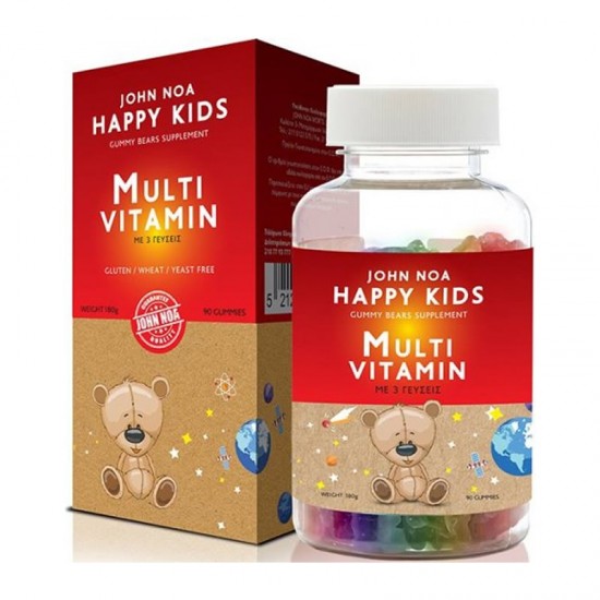 John Noa Happy Kids MultiVitamin 90 Ζελεδάκια - Συμπλήρωμα Διατροφής Πολυβιταμίνης για Παιδιά 3+ Ετών με Γεύσεις Φράουλα, Πορτοκάλι και Μιξ Σταφυλιών
