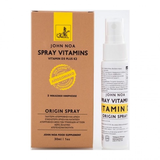 John Noa Origin Spray Vitamin D3 Plus K2 30ml - Συμπλήρωμα Διατροφής Βιταμίνης D3 με K2 σε μορφή Υπογλώσσιου Σπρέι με γεύση Πορτοκάλι