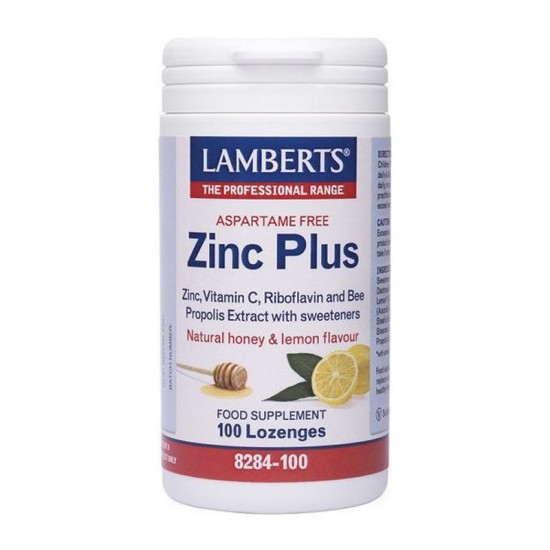 Lamberts Zinc Plus Lozenges Συμπλήρωμα με Ψευδάργυρο, Βιταμίνη C & Πρόπολη με γεύση Μέλι και Λεμόνι 100 Καραμέλες