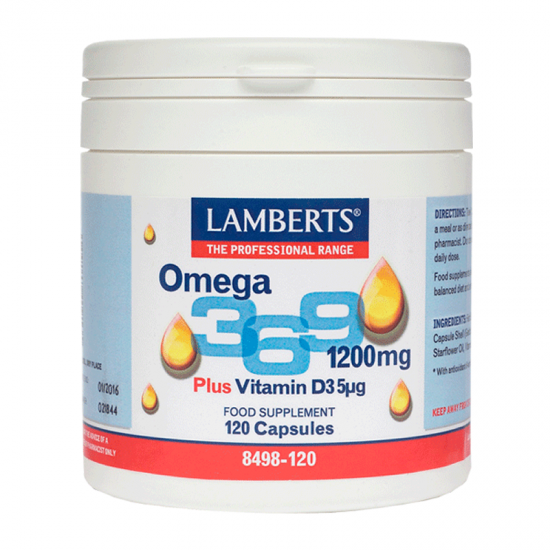 Lamberts Omega 3-6-9 1200mg + Vitamin D3 5μg Συμπλήρωμα με Ωμέγα 3-6-9 Λιπαρά Οξέα και Βιταμίνη D3 120 Κάψουλες