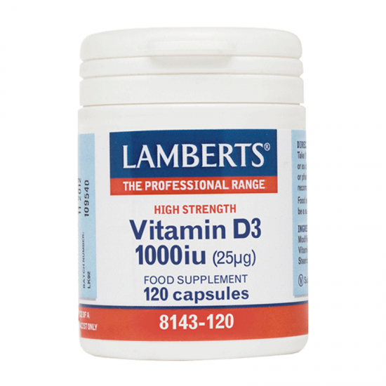 Lamberts Vitamin D3 1000IU (25μg) 120 Κάψουλες - Συμπλήρωμα Διατροφής Βιταμίνης D3 για Ενίσχυση Ανοσοποιητικού & Οστών