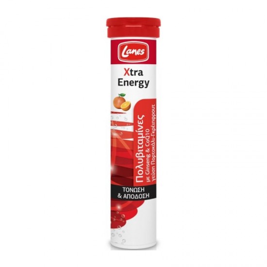 Lanes Xtra Energy Συμπλήρωμα Πολυβιταμίνης με Ginseng & Q10 με Γεύση Πορτοκάλι-Γκρέιπφρουτ 20 Αναβράζοντα Δισκία