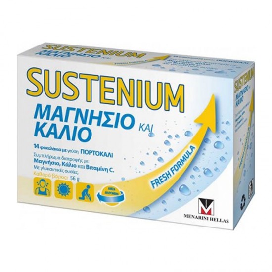 Menarini Sustenium Μαγνήσιο και Κάλιο 14 Φακελάκια με Γεύση Πορτοκάλι - Συμπλήρωμα Διατροφής για Περιόδους Ζέστης ή Έντονης Άσκησης