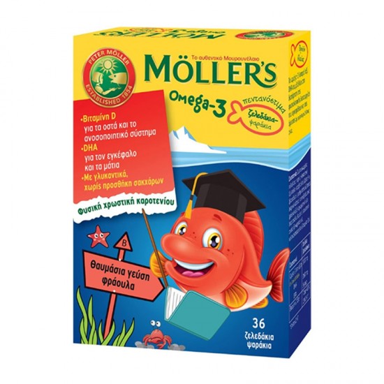 Moller's Omega-3 Ζελεδάκια-Ψαράκια με Γεύση Φράουλα 36 τμχ - Συμπλήρωμα Διατροφής Για Παιδιά από 3 ετών