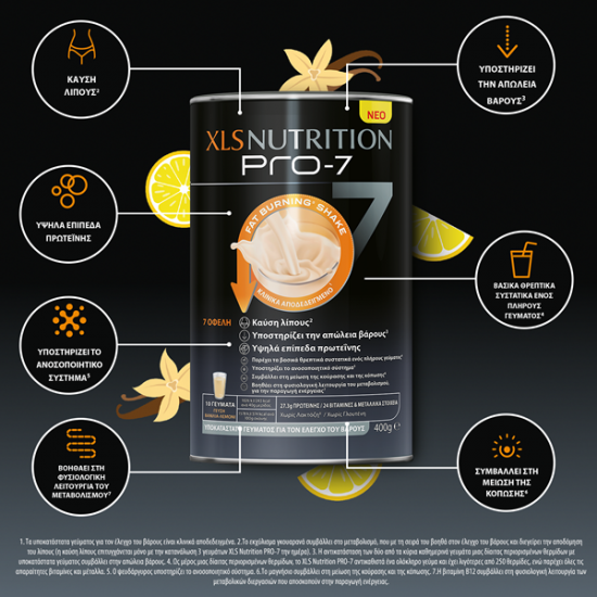 Omega Pharma XLS Medical PRO-7 400g - Συμπλήρωμα Διατροφής ως Υποκατάστατο Γεύματος στην Απώλεια Βάρους και στην Καύση Λίπους