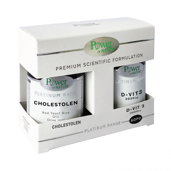 Power Health Platinum Range PROMO Cholestolen 40 Κάψουλες + ΔΩΡΟ D-VIT 3 2000IU (Βιταμίνη D3) 20 Δισκία - Συμπλήρωμα Διατροφής για Ρύθμιση της Χοληστερίνης με Μαγιά Κόκκινου Ρυζιού, Συνένζυμο Q10 & Εκχύλισμα Φύλλων Ελιάς