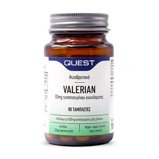 Quest Valerian 83mg Extract 90 Ταμπλέτες - Συμπλήρωμα Διατροφής με Εκχύλισμα Βαλεριάνας για Ρύθμιση του Άγχους