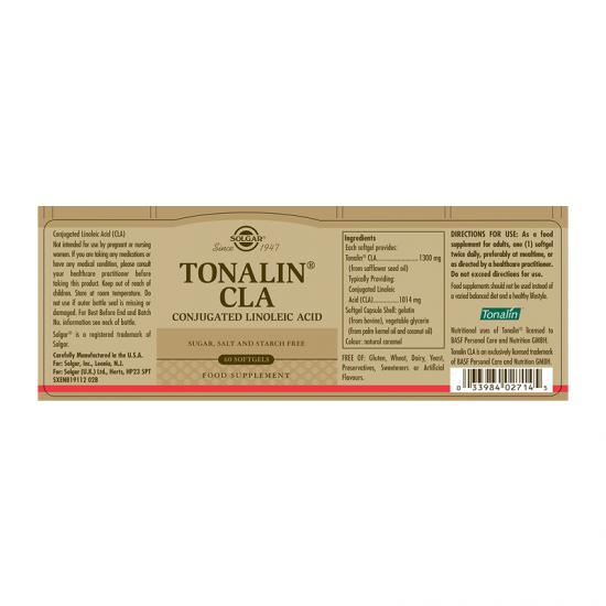 Solgar Tonalin CLA 60 Μαλακές Κάψουλες - Συμπλήρωμα Διατροφής με CLA που δρα αποτελεσματικά στον έλεγχο του βάρους