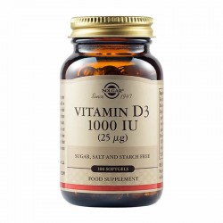 Solgar Vitamin D3 (Cholecalciferol) 1000IU (25µg) 100 Μαλακές Κάψουλες - Συμπλήρωμα Διατροφής Βιταμίνης D3 για την Υγεία των Οστών και την Ενίσχυση του Ανοσοποιητικού