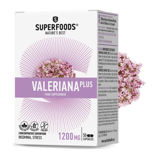 Superfoods Valeriana Plus 1200mg 50 Κάψουλες - Συμπλήρωμα Διατροφής με Βαλεριάνα για την Καταπολέμηση του Άγχους και της Αϋπνίας