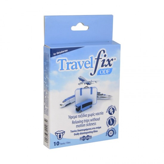 Uni-Pharma Travelfix ODF 10 Ταινίες Διασπειρόμενες στο Στόμα - Συμπλήρωμα Διατροφής για Ανακούφιση από τη Ναυτία των Ταξιδιωτών