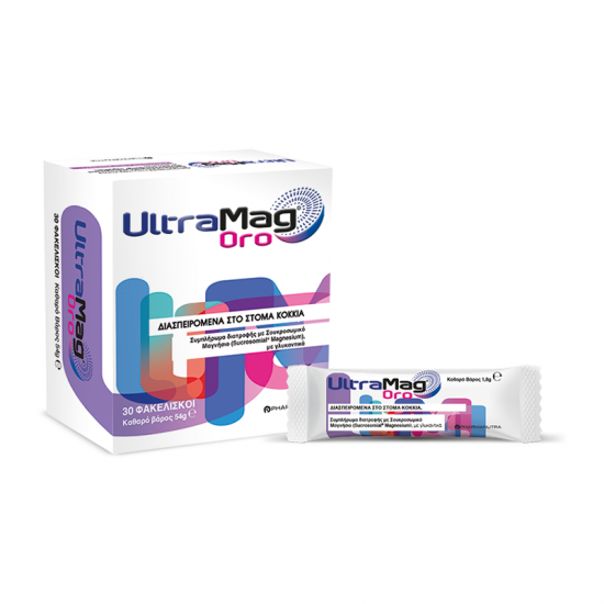 WinMedica Ulta Mag Oro 30 Φακελάκια με Κοκκία Διασπειρόμενα στο Στόμα  - Συμπλήρωμα Διατροφής με Μαγνήσιο για την Ομαλή Λειτουργία του Μυοσκελετικού, Πεπτικού και Αναπνευστικού Συστήματος