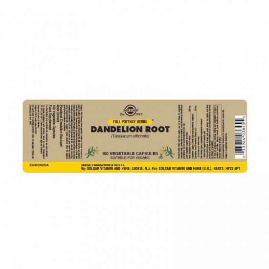 Solgar Dandelion Root Πικραλίδα Συμπλήρωμα Διατροφής Κατάλληλο για την Αποτοξίνωση του Ήπατος & της Χοληδόχου Κύστεως, 100 φυτικές κάψουλες
