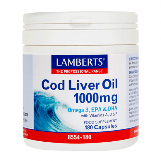 Lamberts Cod Liver Oil 1000mg Συμπλήρωμα Διατροφής με Μουρουνέλαιο Πλούσιο σε Ωμέγα-3 Λιπαρά Οξέα 180 κάψουλες