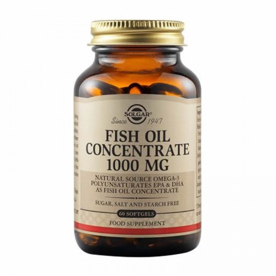 Solgar Fish Oil Concentrate 1000mg 60 Κάψουλες - Συμπλήρωμα Διατροφής με Συμπυκνωμένο Έλαιο Ψαριών, Πλούσιο σε Ω3 Λιπαρά Οξέα EPA και DHA