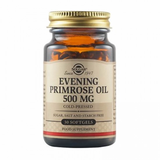 Solgar Evening Primrose Oil 500mg, Συμπλήρωμα διατροφής Έλαιο Νυχτολούλουδου χρήσιμο στην εμμηνόπαυση και τα προεμμηνορροϊκά συμπτώματα αλλά και την υγεία του καρδιαγγειακού και του νευρικού συστήματος, 30caps.