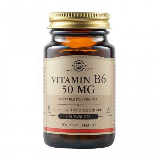 Solgar Vitamin B6 50mg Βιταμίνη για την Υγεία του Νευρικού Συστήματος 100 Ταμπλέτες