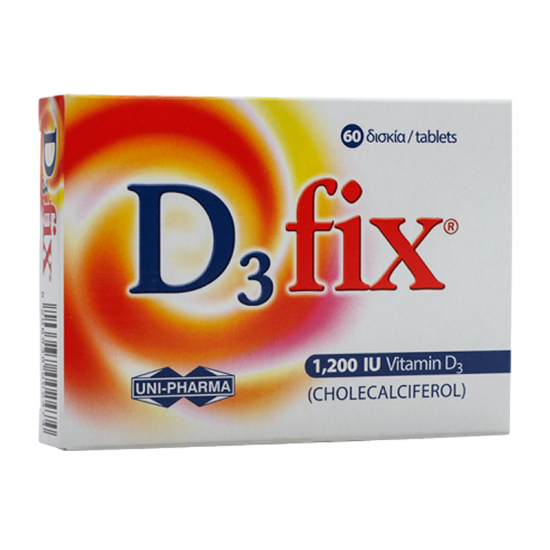 Uni-Pharma D3 Fix 1200IU 60 Δισκία - Συμπλήρωμα Διατροφής με Βιταμίνη D3 για Ενίσχυση Ανοσοποιητικού και Οργανισμού