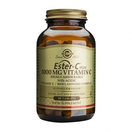 Solgar Ester C Συμπλήρωμα διατροφής Βιταμίνης C 1000mg ,μη όξινη μορφή βιταμίνης C που απορροφάται περίπου τέσσερις φορές περισσότερο, 90tabs.