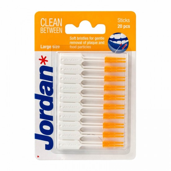 Jordan Clean Between Sticks Large Size 20 τεμάχια - Ελαστική Μεσοδόντια Οδοντογλυφίδα Μεγάλο Μέγεθος Πορτοκαλί